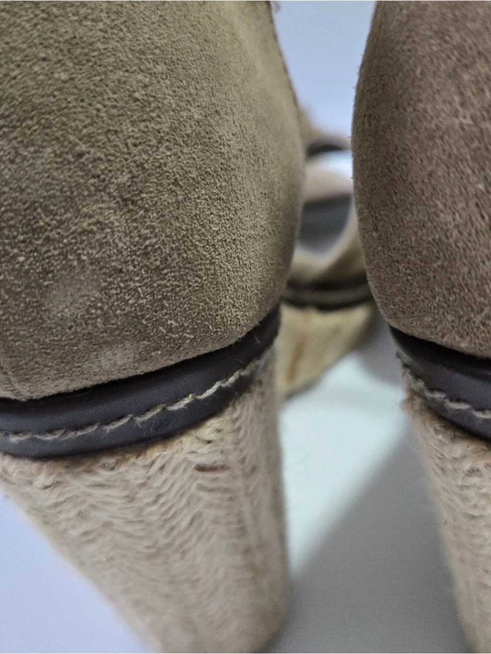 Nero Giardini Taupe Suede Wedge Sandals with Knotted Front and Ankle Strap